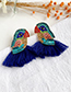 Fashion Lake Blue Alloy Diamond-studded Bird Tassel Earrings