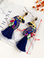 Fashion Blue Alloy Diamond-studded Bird Tassel Earrings
