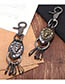Fashion Bronze Leather Rope Woven Metal Lion Keychain