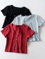 Fashion Red Solid Color Buttoned K-neck T-shirt