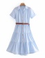 Fashion Blue Single-breasted Lapel Lace-up Dress