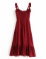 Fashion Red Wine Ruffled Tube Top Dress