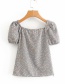 Fashion Gray Daisy Printed Lace-up Short-sleeved Shirt