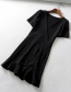 Fashion Black Ruffled V-neck Irregular Dress