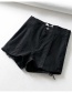 Fashion Black Washed Back Strap Denim Shorts