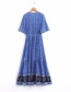 Fashion Blue Fringed Print Dress