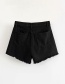 Fashion Black Washed Diagonal Buckled Denim Shorts