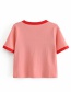 Fashion Red Button Contrast Knit T-shirt