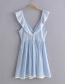 Fashion Blue V-neck Small Flying Sleeve Single-breasted Dress