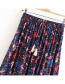 Fashion Dark Blue Phoenix Bird Print Elastic Waist Strap Skirt