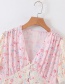 Fashion Pink + Blue Floral Print Colorblock Ruffle Dress