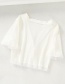 Fashion White Ribbed Knit V-neck Button Short Lace-trimmed T-shirt