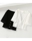 Fashion Black Ribbed Knit V-neck Button Short Lace-trimmed T-shirt