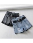 Fashion Blue Washed And Rolled Holes: Washed Denim Shorts