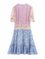 Fashion Purple + Blue Ruffled Floral Stitching V-neck Dress