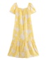 Fashion Yellow Floral Print Ruffled Hem Dress