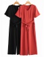 Fashion Red V-necked Flying Sleeves With Jumpsuit