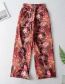 Fashion Red Plant Flower Print High Waist Wide Leg Pants