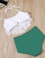 Fashion White + Green Fringed Fold High Waist Split Swimsuit