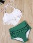 Fashion White + Green Fringed Fold High Waist Split Swimsuit