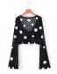 Fashion Black Crocheted V-neck Sweater Sweater
