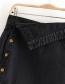 Fashion Black Cuffed Denim Irregular Skirt