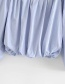 Fashion Blue Lantern Sleeves: One-neck Collar: Pullover Shirt