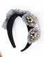 Fashion Black Acrylic Large Flower And Diamond Headband