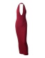 Fashion Rose Red Halter Deep V-neck Halter Openwork Dress
