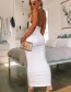 Fashion White Halter Deep V-neck Halter Openwork Dress