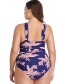 Fashion Blue Bottom Leaf Print Crossover Swimsuit