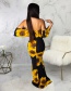 Fashion Yellow Digital Print One-piece Tube Top Dress