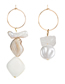 Fashion White Natural Stone Acetate Plate Asymmetric Earrings