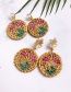 Fashion Khaki Alloy Wood Weave Flower Flamingo Round Earrings