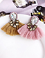 Fashion Pink Alloy Diamond Drop Tassel Earrings