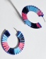 Fashion Blue Openwork Alloy Section Dyed Lafite Woven Earrings