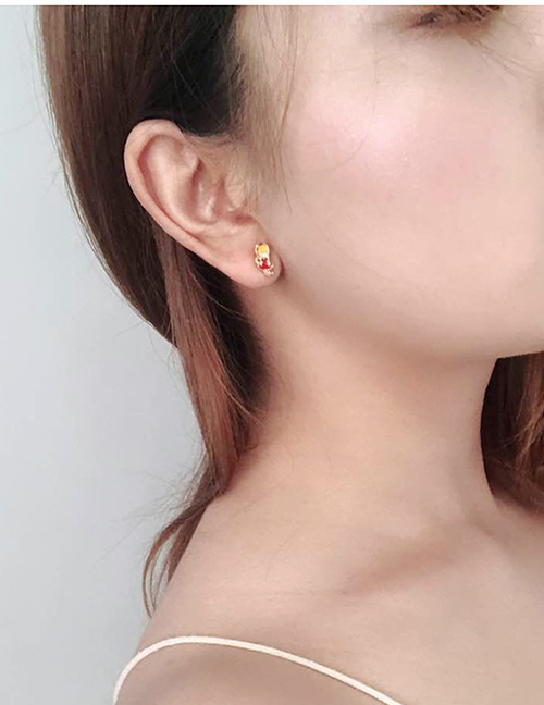 Fashion Red + White Cartoon Stars Moon Asymmetric Drop Glaze Earrings