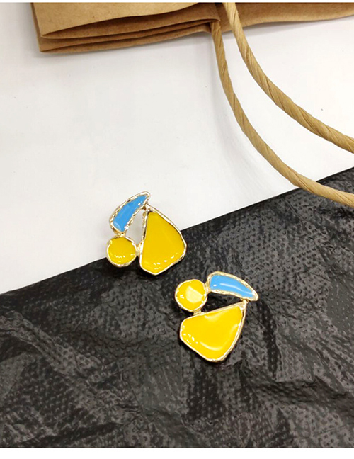Fashion Yellow Geometric Mosaic Drop Glaze Irregular Contrast Earrings