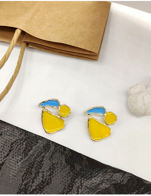 Fashion Yellow Geometric Mosaic Drop Glaze Irregular Contrast Earrings