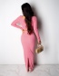 Fashion Pink Small V-neck Top + Skirt Two-piece Suit