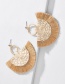 Fashion Khaki Natural Rattan Tassel Line Spiked Earrings