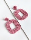 Fashion Pink Felt Cloth Rice Beads Square Earrings