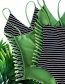 Green Striped Stripe Printed Straps Openwork Backless One-piece Swimsuit