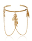 Fashion Gold Geometric Leaves Tassel Chain Open Arm Bracelet