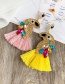 Fashion Pink + Green Alloy Diamond-studded Bird Tassel Earrings