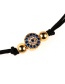 Fashion Blue Eyes Black Plated Gold And Diamond Braided Hand Rope