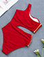 Fashion Red One-shoulder Zipper One-piece Swimsuit