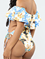 Fashion White Ruffled Coco Print One Piece Swimsuit