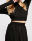 Fashion Black Round Neck Crop Top + Skirt Two-piece Suit