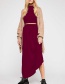 Fashion Red Wine Round Neck Crop Top + Skirt Two-piece Suit